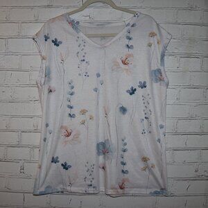 🌸✨ Vintagejelyfish Floral V‑Neck Blouse · Women’s XL · Short Sleeve